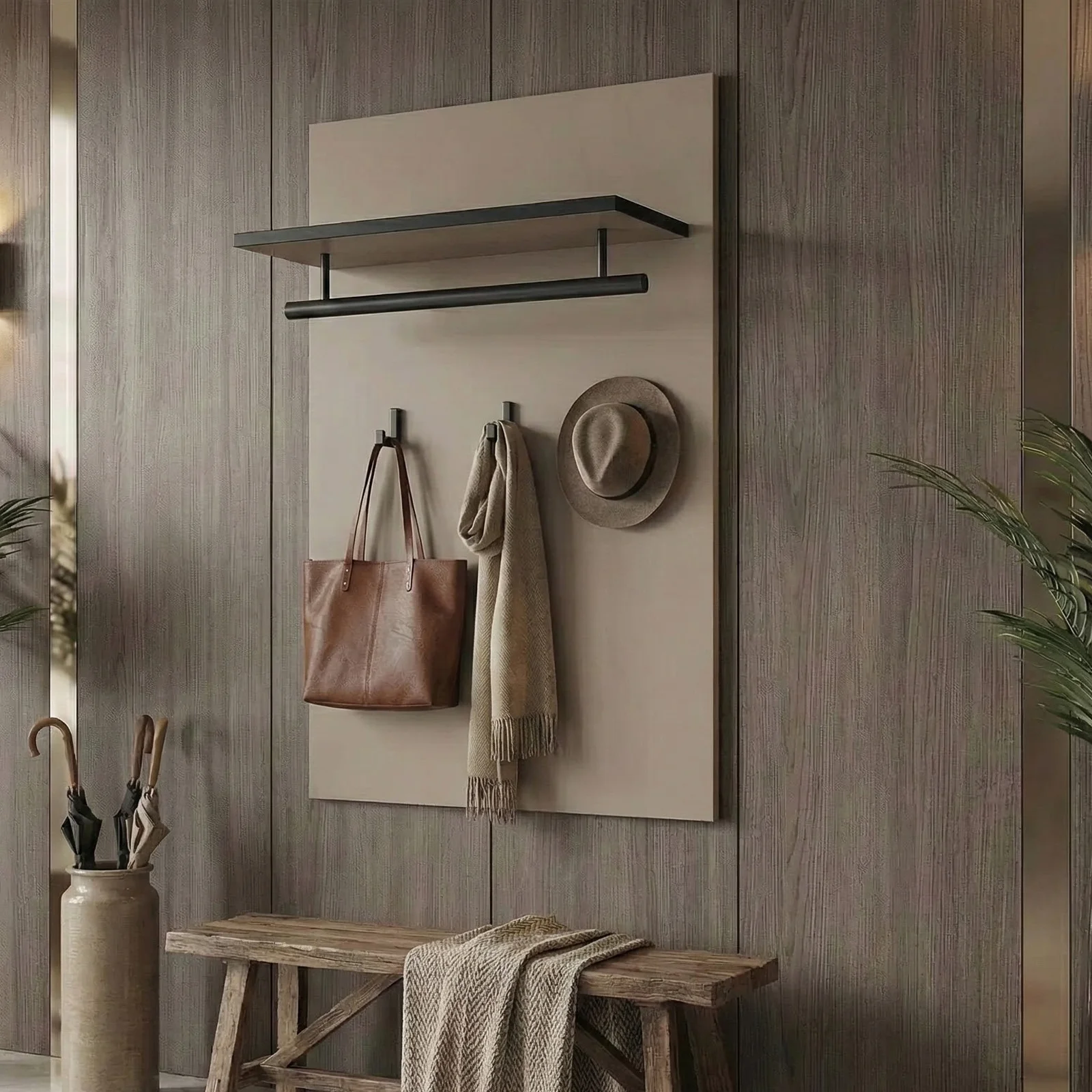SMIBUY Appendiabiti con mensola a parete, appendiabiti da 74 cm per parete, mensola sospesa in bambù con 5 doppi ganci metallici per bagno, camera da letto, cucina, soggiorno, mudroom (Bianco+Nero SMIBUY Appendiabiti con mensola a parete, appendiabiti da 74 cm per parete, mensola sospesa in bambù con 5 doppi ganci metallici per bagno, camera da letto, cucina, soggiorno, mudroom (Bianco+Nero