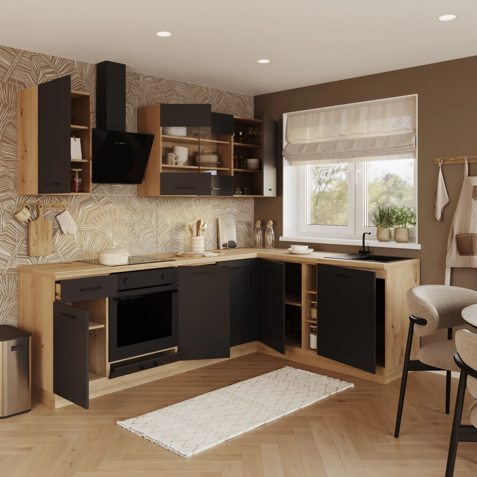 Set Di 3 Mensole Angolari A Parete In Legno Massello Rustico - Scaffali Galleggianti A Ventola Per Soggiorno, Cucina, Bagno