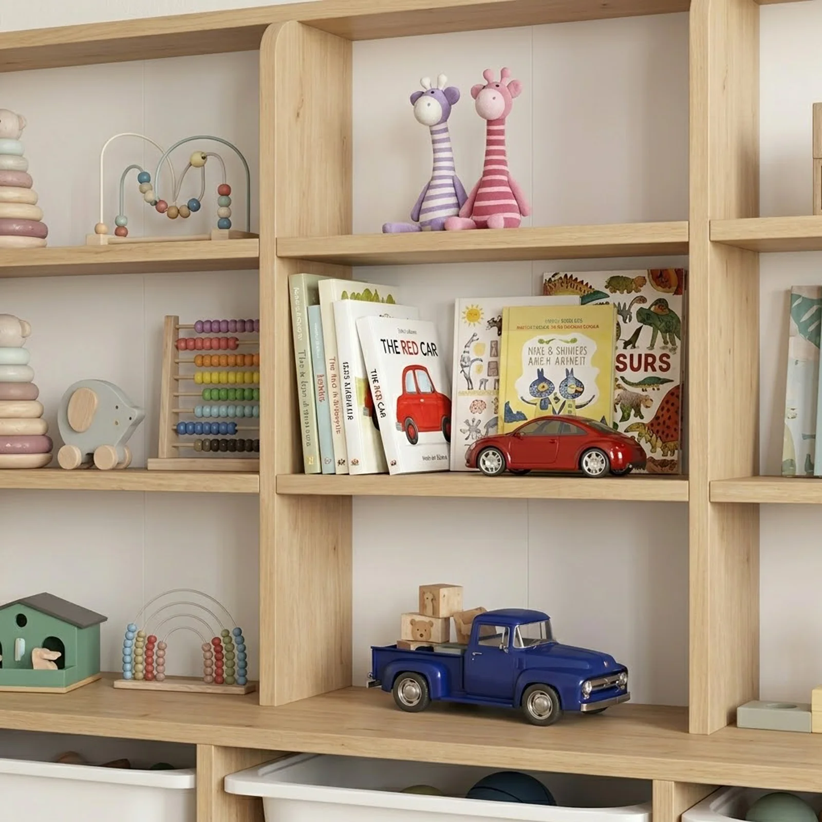Mobile portagiochi 133x115h cm 9 scaffali e cassettiera rovere Fast Concordia