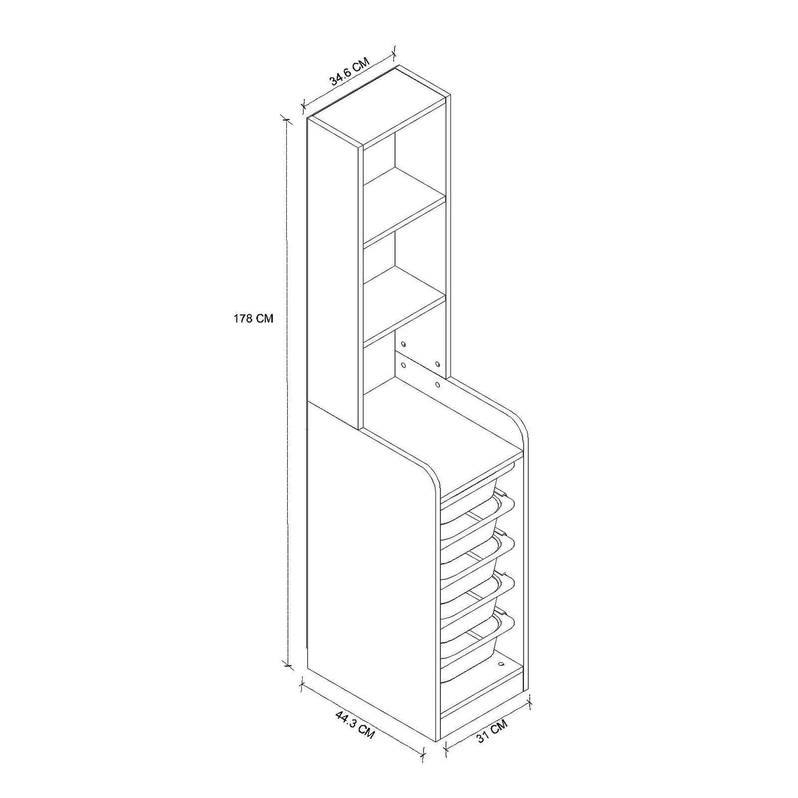 Mobile portagiochi 35x178h cm 3 scaffali e cassettiera rovere Fast Concordia