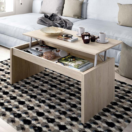 Tavolino salotto moderno design elevabile 102x50cm rovere Paris