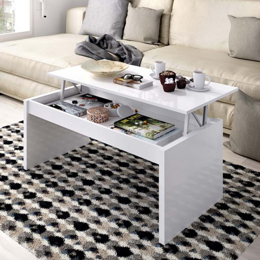 Tavolino da salotto moderno design 102x50cm bianco lucido Paris