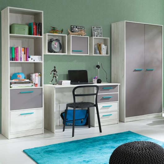 Set scrivania+armadio+colonna grigio bianco pino grigio blu Maya Gihome®