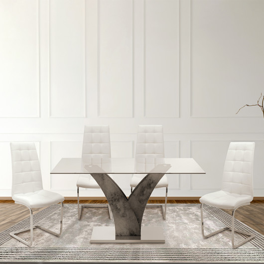 Tavolo rettangolare da pranzo 150x90cm in vetro grigio cemento Pandino