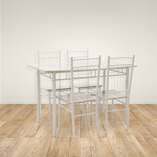 Set tavolo da pranzo 120cm e 4 sedie rovere chiaro bianco lucido Aurano