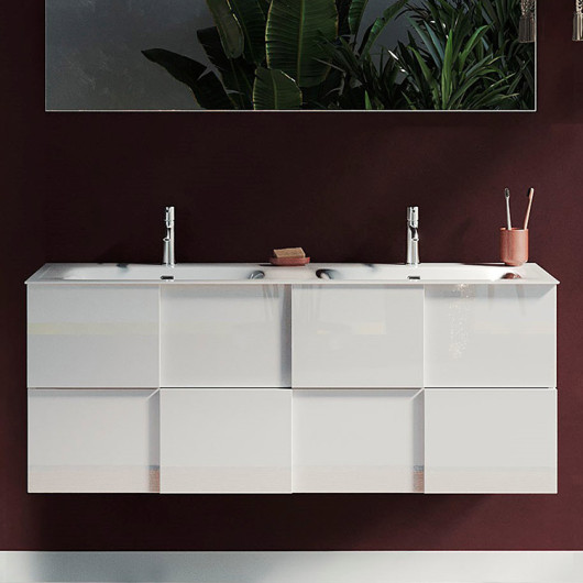 Mobile 120x51cm bagno sospeso con doppio lavabo bianco lucido Obsession