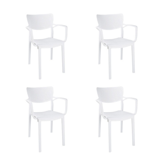 Set 4 sedie soggiorno esterno bar dehors polipropilene con braccioli bianco Alba