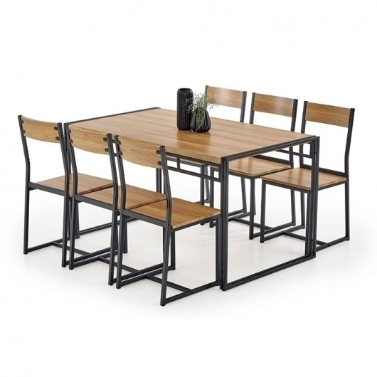 Set tavolo 140x80cm + 6 sedie moderno acciaio rovere Zamora