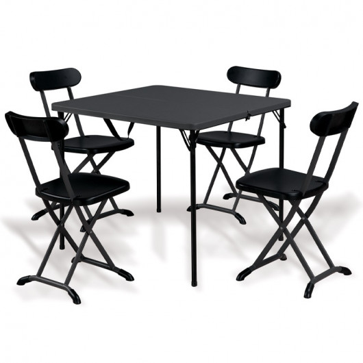 Set tavolo 86x86cm + 4 sedie pieghevoli da giardino antracite Tanya