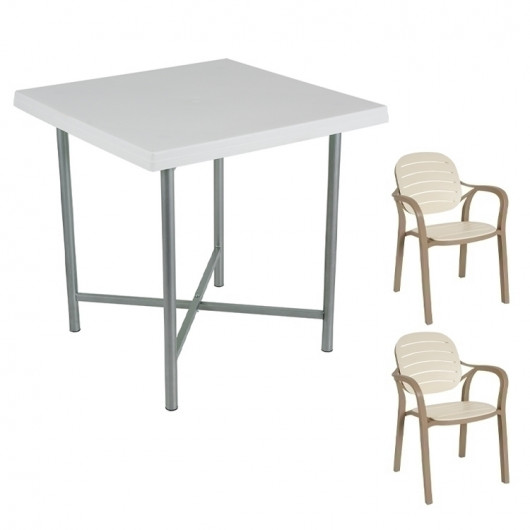 Set tavolo Alvaro bianco + 2 sedie Siesta tortora/beige bar terrazzo