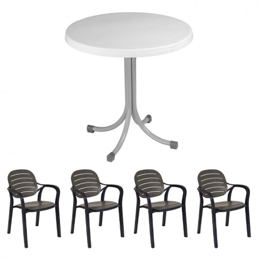 Set tavolo Elvio bianco + 4 sedie Siesta antracite bar terrazzo