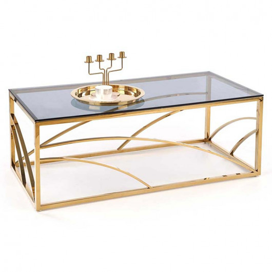 Tavolino da salotto 120x60cm vetro acciaio cromato oro Cuvel Gold