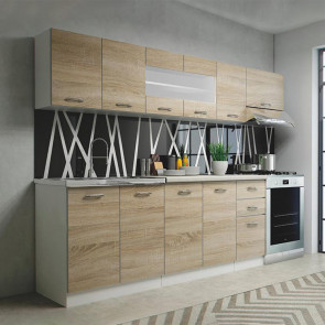 Cucina moderna componibile lineare Cook 260 cm rovere vetro