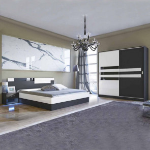 Camera da letto completa Dallas scorrevole nero bianco lucido