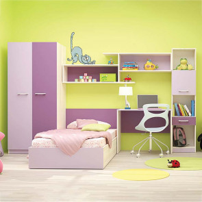Cameretta per bambini completa moderna 1 letto rosa lilla Masha