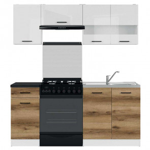 Cucina moderna standard Gaia 180 cm bianco lucido quercia nero lineare