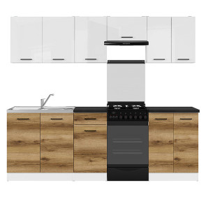 Cucina moderna standard Gaia 230 cm bianco lucido quercia nero lineare