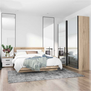 Camera da letto completa Panama rovere sonoma bianco lucido specchio