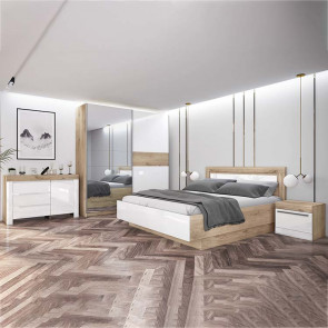 Camera da letto completa Monaco bianco lucido rovere sonoma
