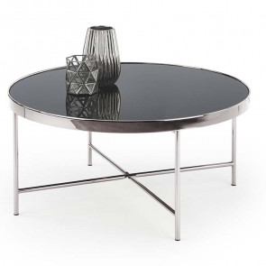 Tavolino da salotto rotondo 82x82cm vetro nero acciaio Skogar
