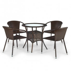 Set tavolo e sedie da giardino esterno Cubby 4 in vetro rattan marrone acciaio cromato