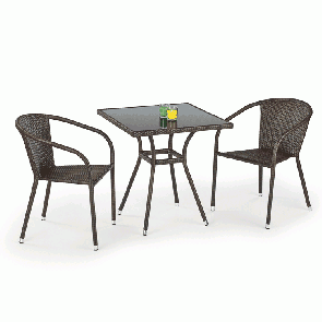 Set tavolo e sedie da giardino esterno Cubby 2 in vetro rattan marrone acciaio cromato