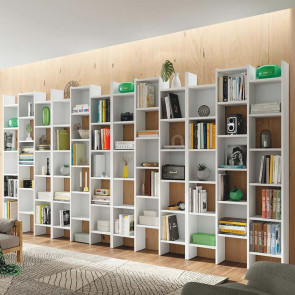 Libreria moderna parete soggiorno Jasmine bianco opaco