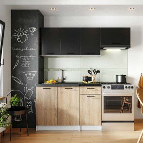 Cucina moderna lineare 180cm componibile rovere nero Buck
