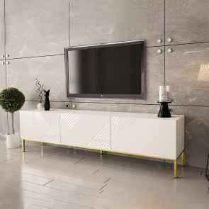 Mobile porta tv con frontale decorato 190x52cm bianco lucido Marisa