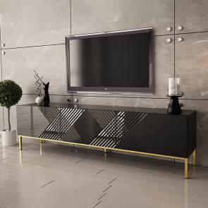 Mobile porta tv con frontale decorato 190x52cm nero lucido Marisa