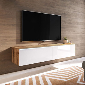 Mobile porta tv sospeso con LED design 140x30cm rovere bianco lucido Silvia