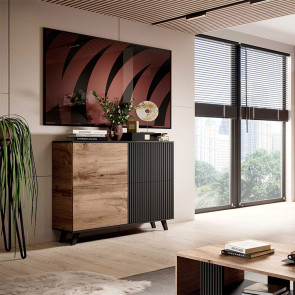Madia moderna soggiorno design industrial 100x95cm rovere nero Nandina