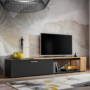 Mobile porta tv moderno 200x39cm nero opaco rovere Caravaggio