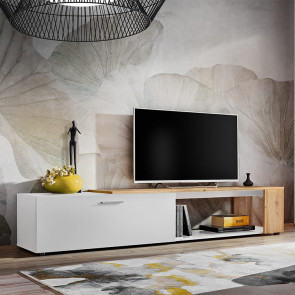 Mobile porta tv moderno 200x39cm bianco opaco rovere Caravaggio