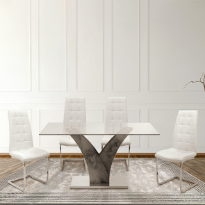 Tavolo rettangolare da pranzo 150x90cm in vetro grigio cemento Pandino