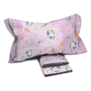 Set lenzuola letto singolo per bambini in cotone con unicorni rosa Cernia