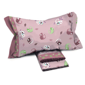 Set lenzuola letto singolo per bambini in cotone con camaleonti rosa Cantuccio