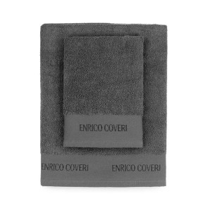 Set asciugamani bagno spugna di cotone grigio scuro Enrico Coveri