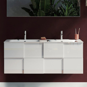 Mobile bagno sospeso con doppio lavabo 120x51cm bianco lucido Dama