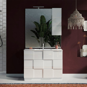 Mobile bagno da terra con specchio e lavabo 100x205cm bianco lucido Obsession