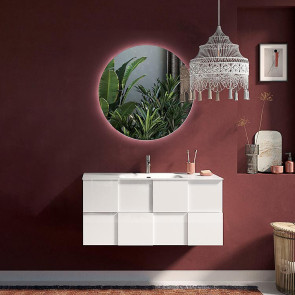 Mobile bagno sospeso moderno con specchio e lavabo 100x141cm bianco lucido Dama