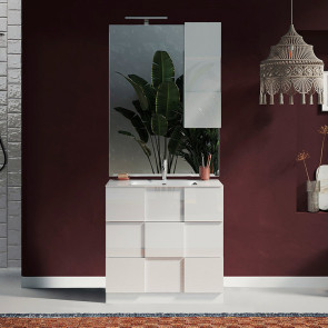 Mobile bagno da terra classico con lavabo e specchio 80x205cm bianco lucido Dama