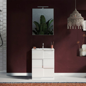 Mobile bagno da terra moderno con lavabo e specchio 60x170cm bianco lucido Dama