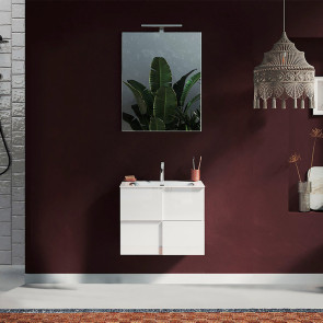 Mobile bagno sospeso moderno con lavabo e specchio 60x136cm bianco lucido Obsession