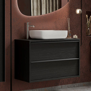 Mobile bagno 105x64cm sospeso con lavabo moderno nero frassinato Absolut.