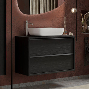 Mobile bagno sospeso con lavabo moderno 92x64cm nero frassinato Absolut