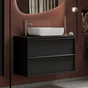 Mobile bagno 79x64cm sospeso con lavabo moderno nero frassinato Absolut