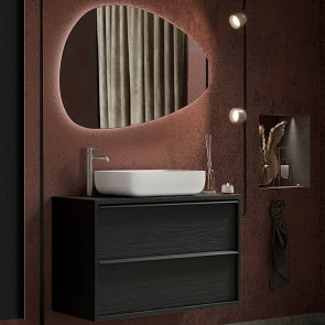 Mobile bagno sospeso con specchio lavabo moderno 92x134cm nero frassinato Steel