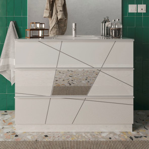 Mobile bagno da terra con lavabo moderno 100x85cm bianco lucido specchi Vittoria