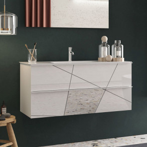 Mobile bagno sospeso classico con lavabo moderno 60x51cm bianco lucido specchi Olimpo
